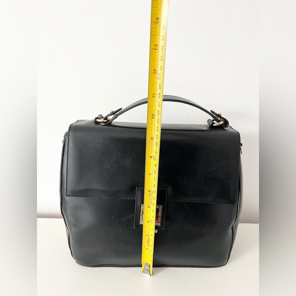 Vintage Principe Italian Black Leather Top-Handle Bag Made in Italy Purse - Picture 7 of 10